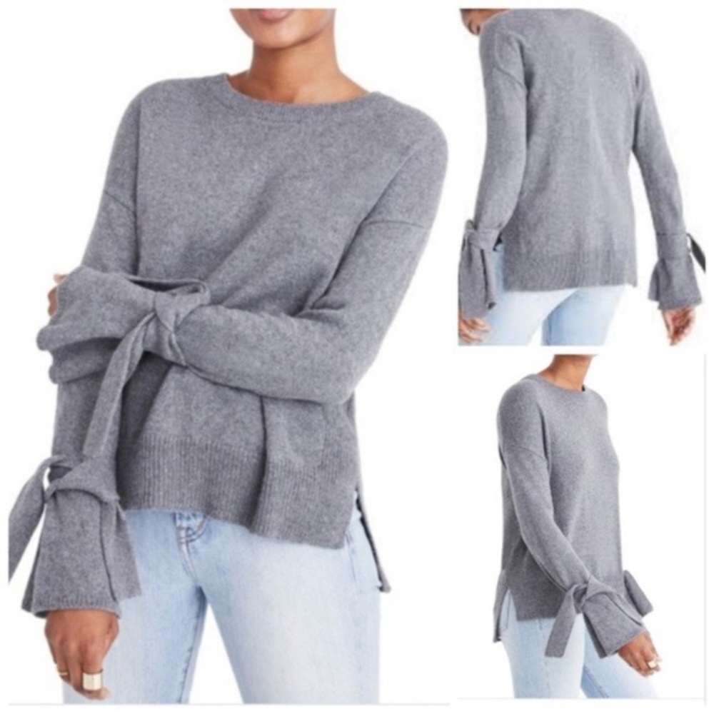 Madewell grey tie sleeve sweater